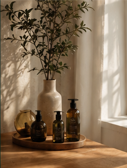 Productos capilares en un ambiente sereno