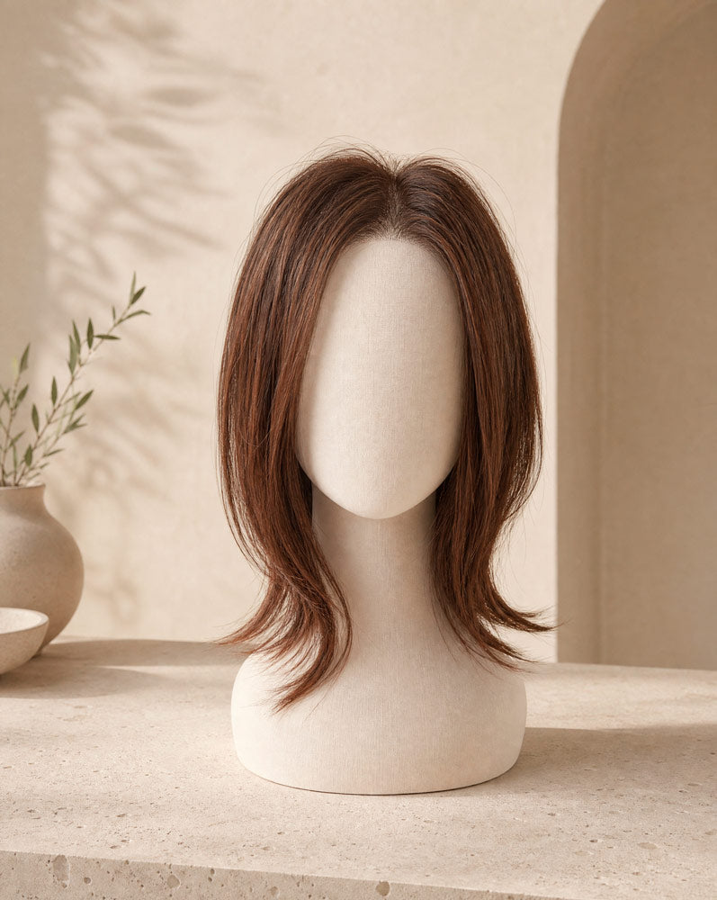 LIFT, topper de coronilla de cabello natural castaño cobrizo, vista frontal