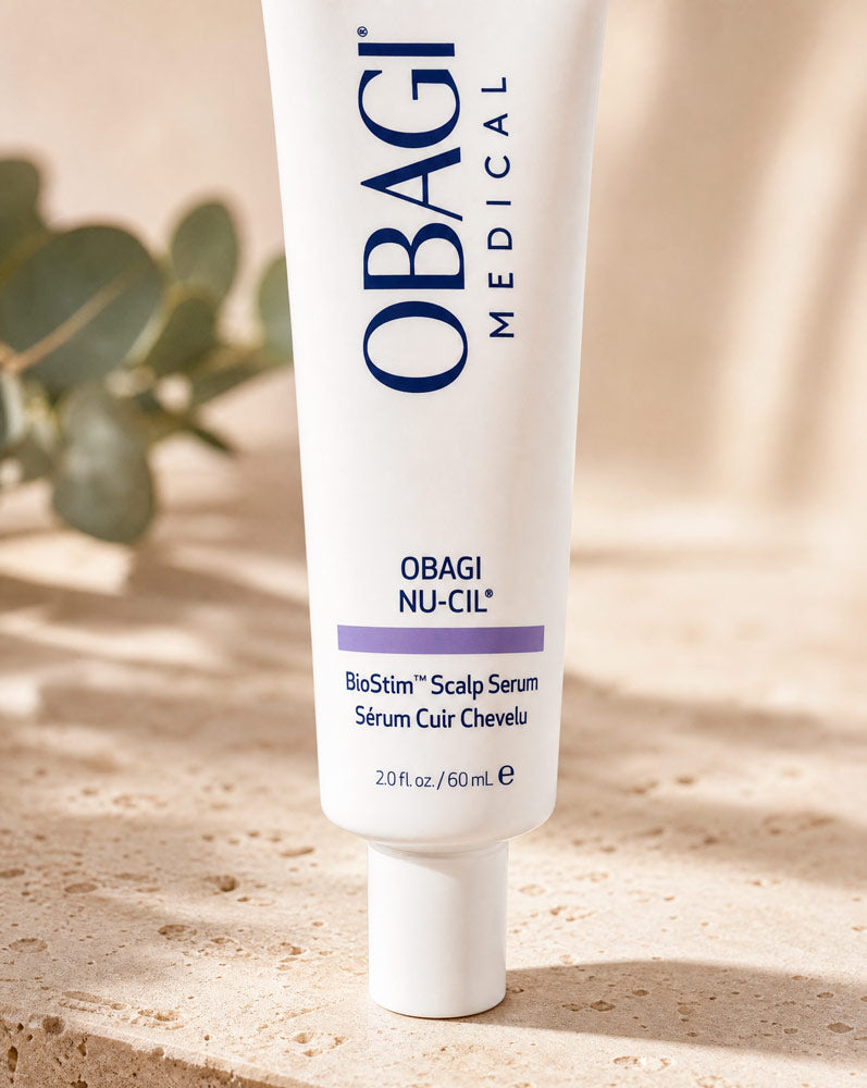 Detalle de la etiqueta del Obagi Nu-Cil BioStim Sérum Capilar