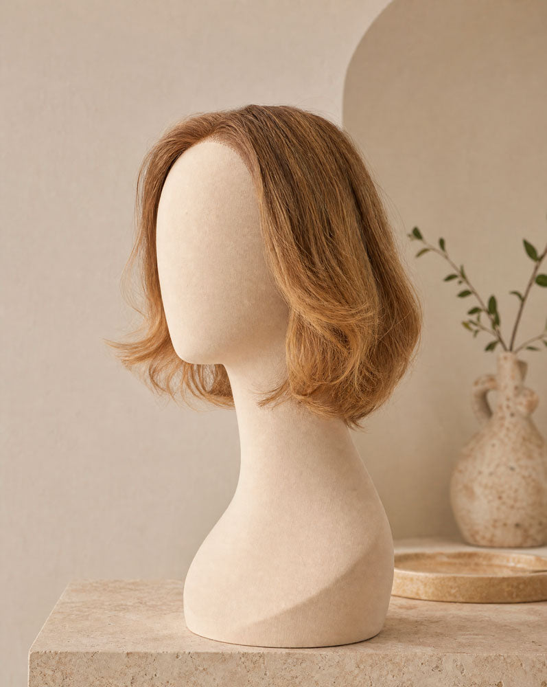 LUMIÈRE, peluca de cabello natural, corte lob por capas, vista lateral