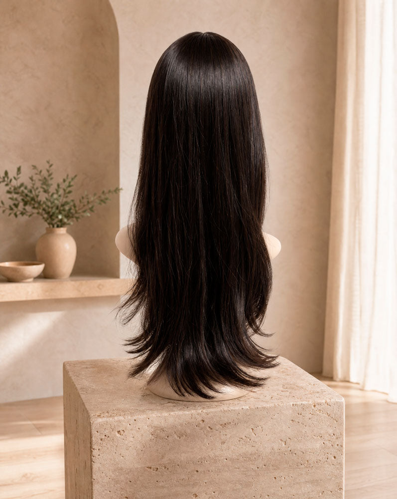 MUSE, peluca larga lisa de cabello natural, vista posterior
