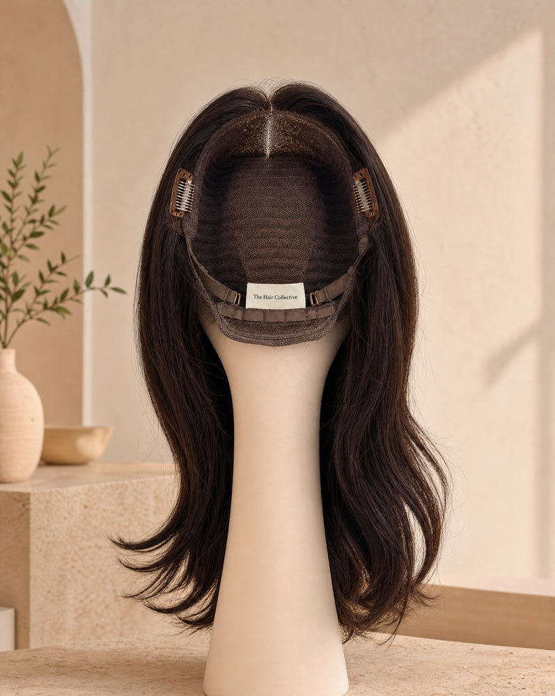 MUSE, interior de la peluca con top de lace, clips y cintas de ajuste