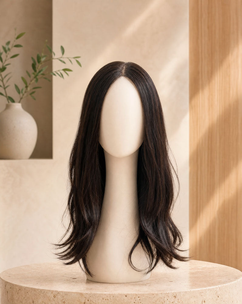 MUSE, peluca larga de cabello natural negro, vista frontal