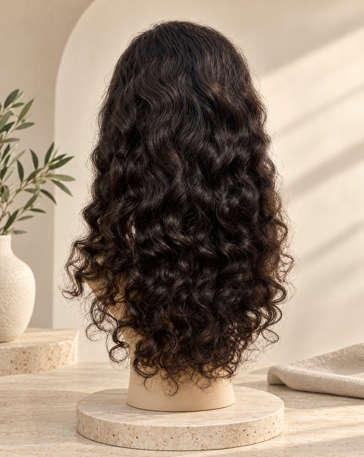 Opal, peluca rizada lace front, vista posterior