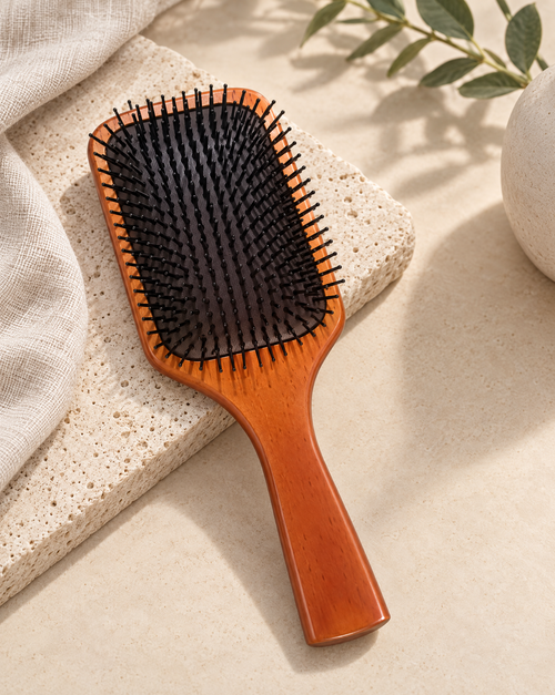 Cepillo de madera para pelucas, vista de las cerdas