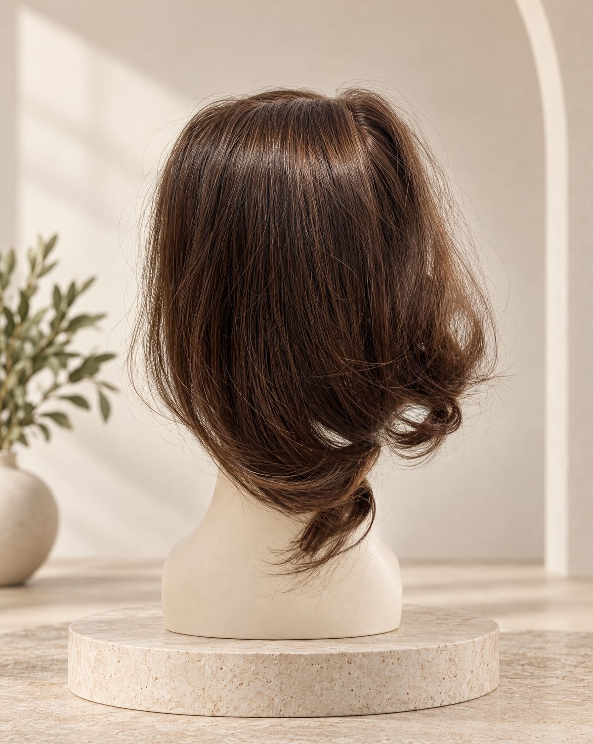Plus, topper cabello natural castaño, vista posterior