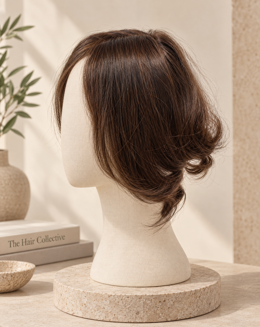 Plus, topper cabello natural castaño, vista lateral