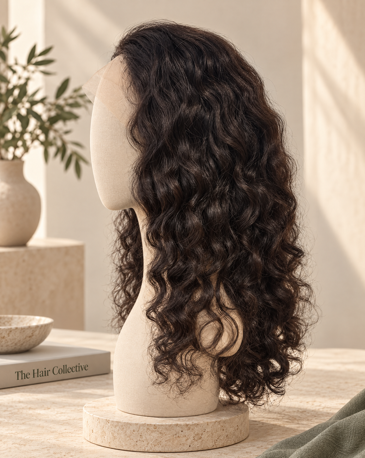 Opal, peluca rizada lace front, vista lateral