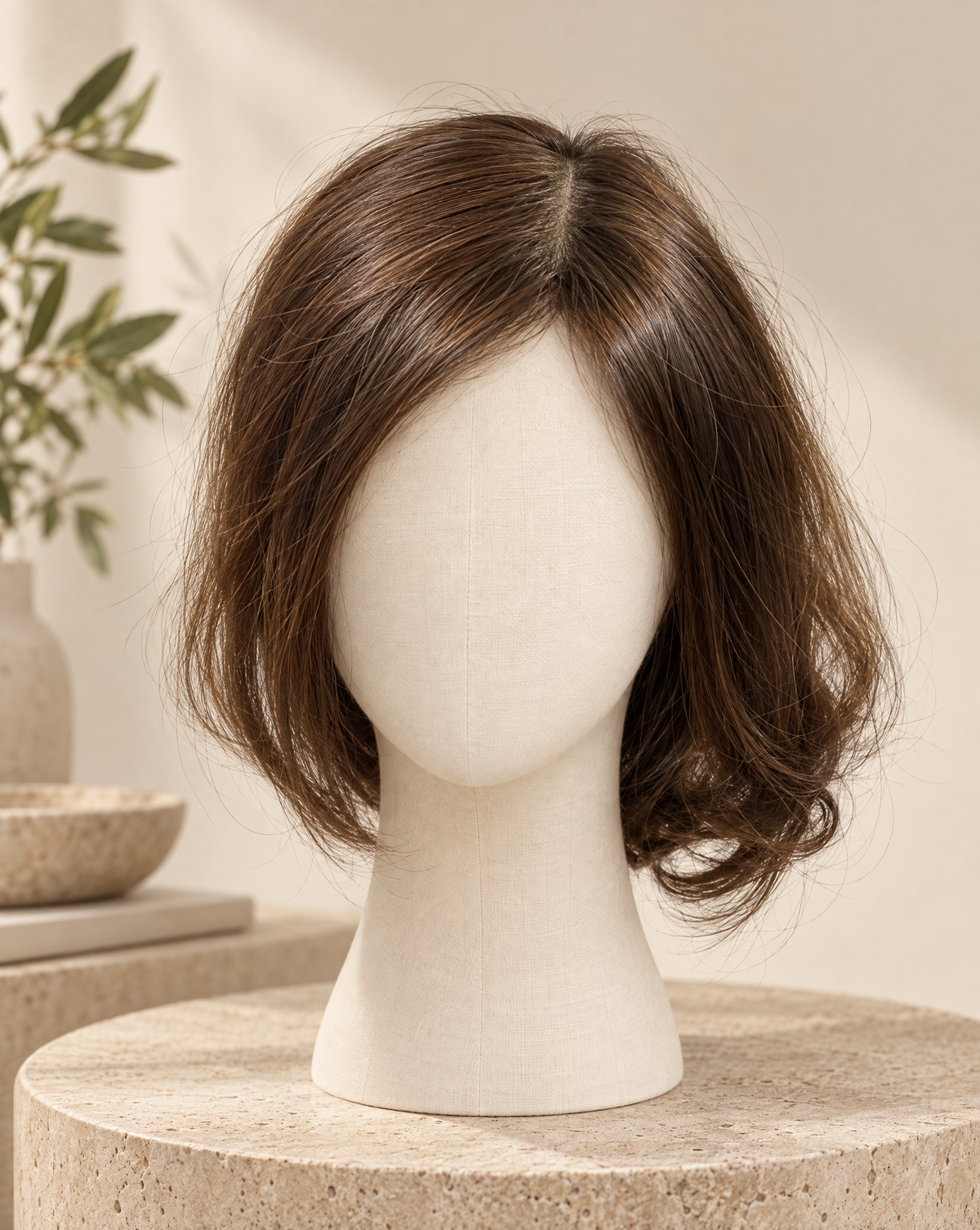 Plus, topper cabello natural castaño, vista frontal