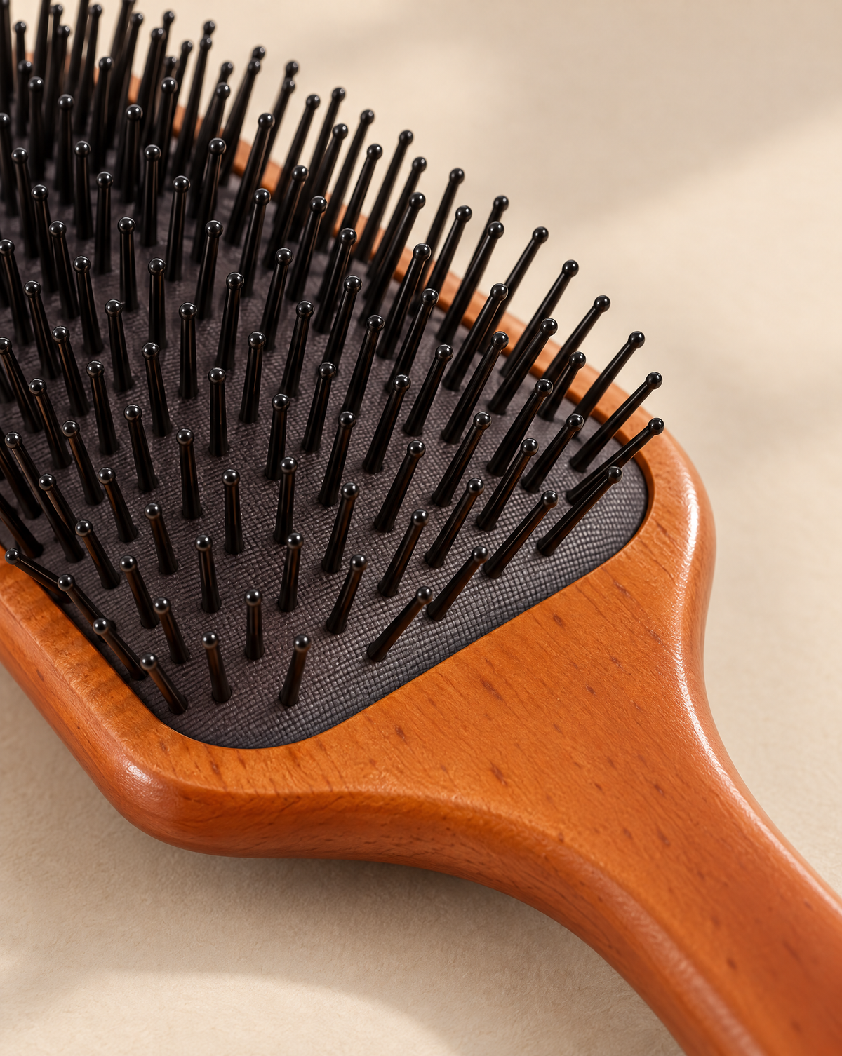Cepillo de madera para pelucas, detalle de las cerdas
